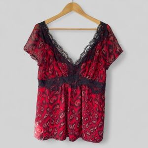 Boston Proper Womens Red Lace Animal Print Blouse Size 16 Lined